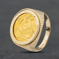 Second Hand 9ct Yellow Gold 1894 Queen Victoria Half Sovereign Coin Ring 41201265BND