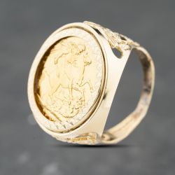 Second Hand Yellow Gold 1927 King George Full Sovereign Coin Ring 41201271