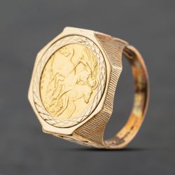 Second Hand Yellow Gold 1915 Half Sovereign Coin Ring 41201276