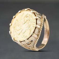Second Hand Yellow Gold 1925 Full Sovereign King George Coin Ring 41201279