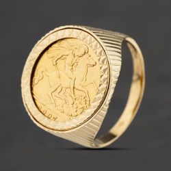 Second Hand 9ct Yellow Gold King Edward VII 1907 Half Sovereign Coin Ring 41201280BND