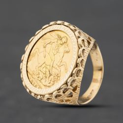 Second Hand 9ct Yellow Gold George V 1915 Full Sovereign Coin Ring 41201287BND