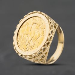 Second Hand 9ct Yellow Gold George V 1914 Full Sovereign Coin Ring 41201288BND