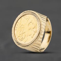 Second Hand 9ct Yellow Gold Edward VII 1908 Half Sovereign Coin Ring 41201291BND