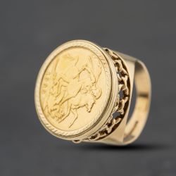 Second Hand Yellow Gold 1909 Full Sovereign Coin Ring 41201293