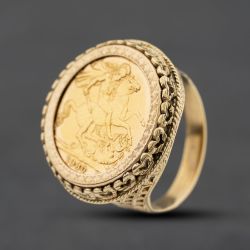 Second Hand Yellow Gold 1980 Full Sovereign Coin Ring 41201294