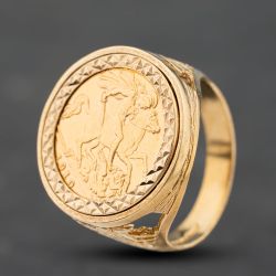 Second Hand 9ct Yellow Gold Edward VII 1910 Half Sovereign Coin Ring 41201299BND