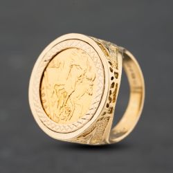Second Hand 9ct Yellow Gold Queen Elizabeth II 1982 Half Sovereign Coin Ring 41201301BND