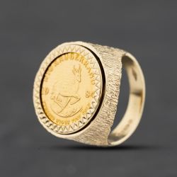 Second Hand 9ct Yellow Gold 1984 1/10 oz Krugerrand Coin Ring 41201306