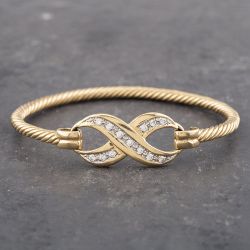 Second Hand 9ct Yellow Gold Cubic Zirconia Hook Over Gemstone Bangle 41211240