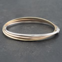Second Hand 9ct Three Colour Gold Three Strand Crossover Standard Hinged Bangle 41211273