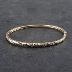 Second Hand 9ct Yellow Gold Diamond Set Medium Hinged Bangle 41211302