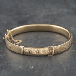 Second Hand Vintage 9ct Yellow Gold Buckle Standard Hinged Bangle 41211318