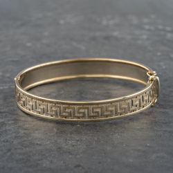 Second Hand 9ct Two Colour Gold Greek Key Design Standard Hinged Bangle 41211342