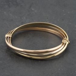 Second Hand 14ct Three Colour Gold Twisted Three Row Standard Hinged Bangle 41211355