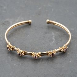 Second Hand 9ct Yellow Gold Amethyst & Cubic Zirconia Flowers Of Love Standard Torque Bangle 41211364