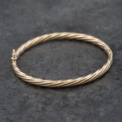 Second Hand 9ct Yellow Gold Twisted Hinged Bangle 41211365
