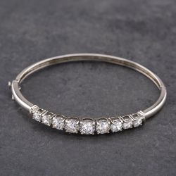 Second Hand Silver Graduating Cubic Zirconia Hinged Bangle 41211375