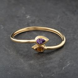 Second Hand 18ct Yellow Gold Citrine & Amethyst Set Torque Bangle 41211393