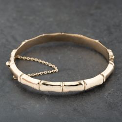 Second Hand Vintage 9ct Yellow Gold Bamboo Pattern Hinged Bangle 41211412