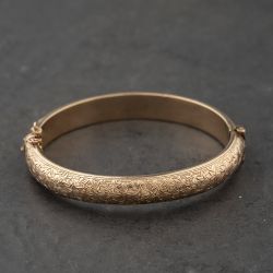 Second Hand Antique 9ct Rose Gold Hand Engraved Flower Pattern Small Hinged Bangle 41211438