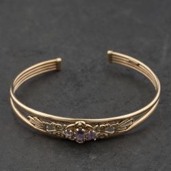 Second Hand 9ct Yellow Gold Amethyst Openwork Cuff Bangle 41211450