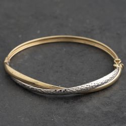 Second Hand 9ct Two Colour Gold Crossover Hinged Bangle 41211481
