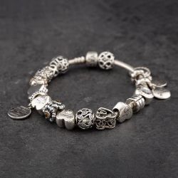 Second Hand Pandora Silver Family Theme Full 21cm Charm Bracelet 41221254