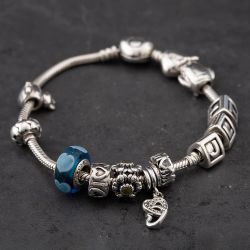Second Hand Pandora Silver Multi Stone Assorted Bead 21cm Snake Charm Bracelet 41221312