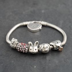 Second Hand Pandora Silver Multi Stone Pandora Assorted Mom Charms 6 Inch Charm Bracelet 41221381