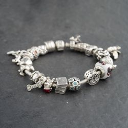 Second Hand Pandora Silver Multi Stone Pandora Assorted 8 Inch Charm Bracelet 41221386