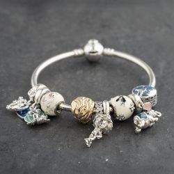 Second Hand Pandora Silver Multi Stone Pandora 9 Assorted Disney Medium Charm Bangle 41221387