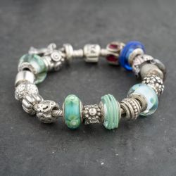 Second Hand Pandora Silver Multi Stone Pandora Assorted 8.5 Inch Charm Bracelet 41221389