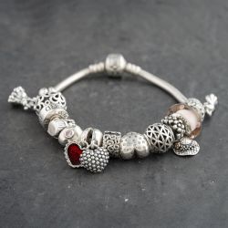 Second Hand Pandora Silver Multi Stone Pandora Assorted 7.5 Inch Charm Bracelet 41221390