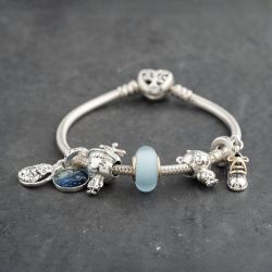 Second Hand Pandora Silver Multi Stone Pandora 5 Assorted Family Clasp 7 Inch Charm Bracelet 41221391