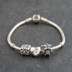 Second Hand Pandora Silver Multi Stone Pandora 3 Assorted 7.5 Inch Charm Bracelet 41221393