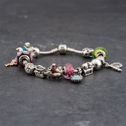 Second Hand Pandora Silver Multi Stone Pandora 20cm Snake Charm Bracelet 41221421