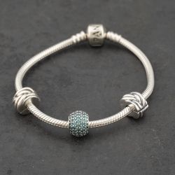 Second Hand Pandora Silver Pandora 3 Assorted Charms And 7 Inch Charm Bracelet 41221422