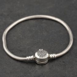 Second Hand Pandora Silver Cubic Zirconia Set Clasp 7.5 Inch Charm Bracelet 41221449