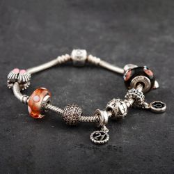 Second Hand Pandora Sterling Silver Multi Stone 19cm Charm Bracelet 4122209
