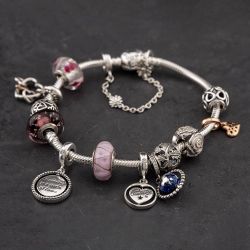 Second Hand Pandora Silver Multi Stone 13 Assorted Bead 20cm Snake Charm Bracelet 41251297