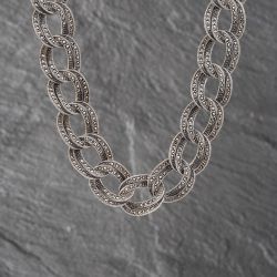 Second Hand Vintage Silver Marcasite Chunky Double Link 16 Inch Curb Chain 41251561