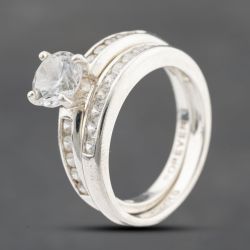 Second Hand Silver Cubic Zirconia Bridal Set Rings 41251568