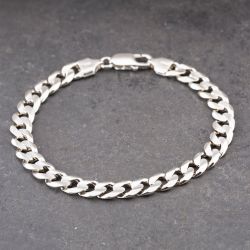 Second Hand Silver Heavy Flat 8.5 Inch Curb Chain Bracelet 41251572