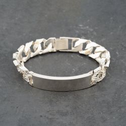 Second Hand Silver Heavy Curb 9 Inch Flat Link Identity Bracelet 41251583