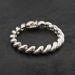 Second Hand Vintage Silver 7.5 Inch Macaroni Link Chain Bracelet 41251605