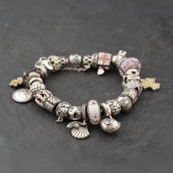 Second Hand Pandora Silver Multi Stone Full Assorted Charms & 7.5 Inch Charm Bracelet 41251638