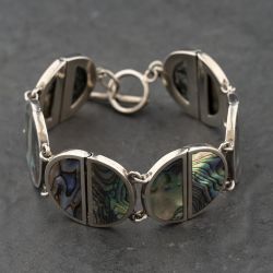 Second Hand Silver Mother Of Pearl Inlaid Semi-Circle Joined Link 8 Inch T-Bar Bracelet 41251639