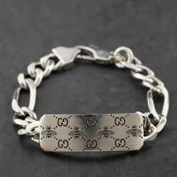 Second Hand Silver Gucci Bee 7.5 Inch Identity Bracelet 41251659