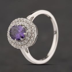 Second Hand Sterling Silver Purple & White Cubic Zirconia Oval Cluster Ring 41251661